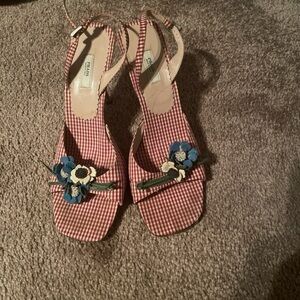 Prada Red Gingham Women's Sandals